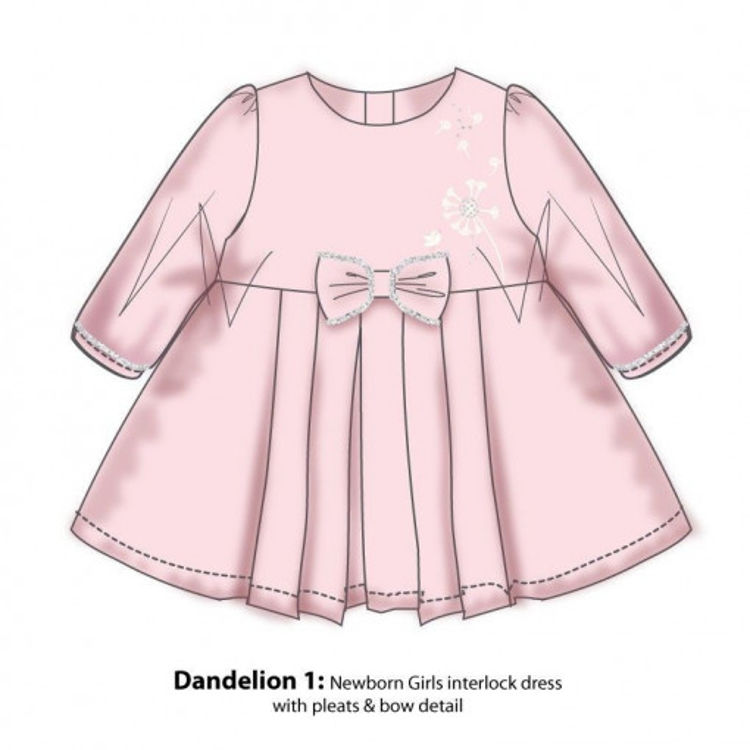Picture of DANDELION1- INTERLOCK PLEATS DRESS AND BOW DETAIL-BABY PINK
